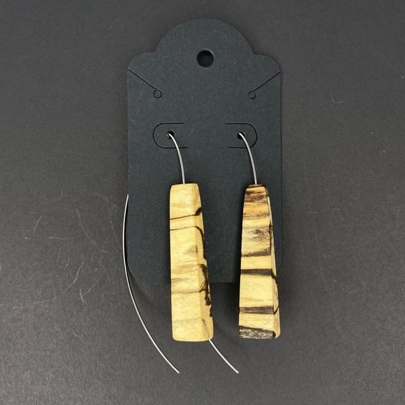 Whittle Wood Creations Jewelry - UNIQUE GENUINE WOODEN EARRINGS WITH A LONG STEM CURVED BACK